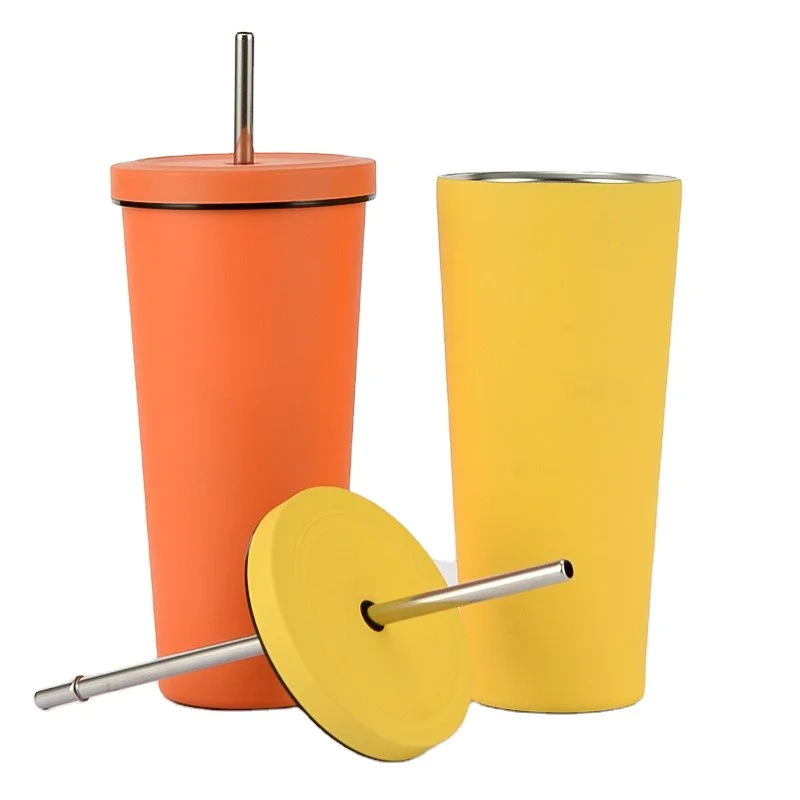 Rubber  Paint  500 /750 ml  Hot sale stainless steel travel  cup with straw, custom logo  double wall straw drinking tumbler