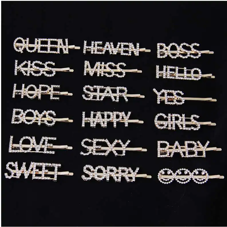 
Bobby Pins Barrettes Headwear Luxury Hair Jewellery Gold Word Hair Clip, Sparkly Letter Rhinestone for Women 