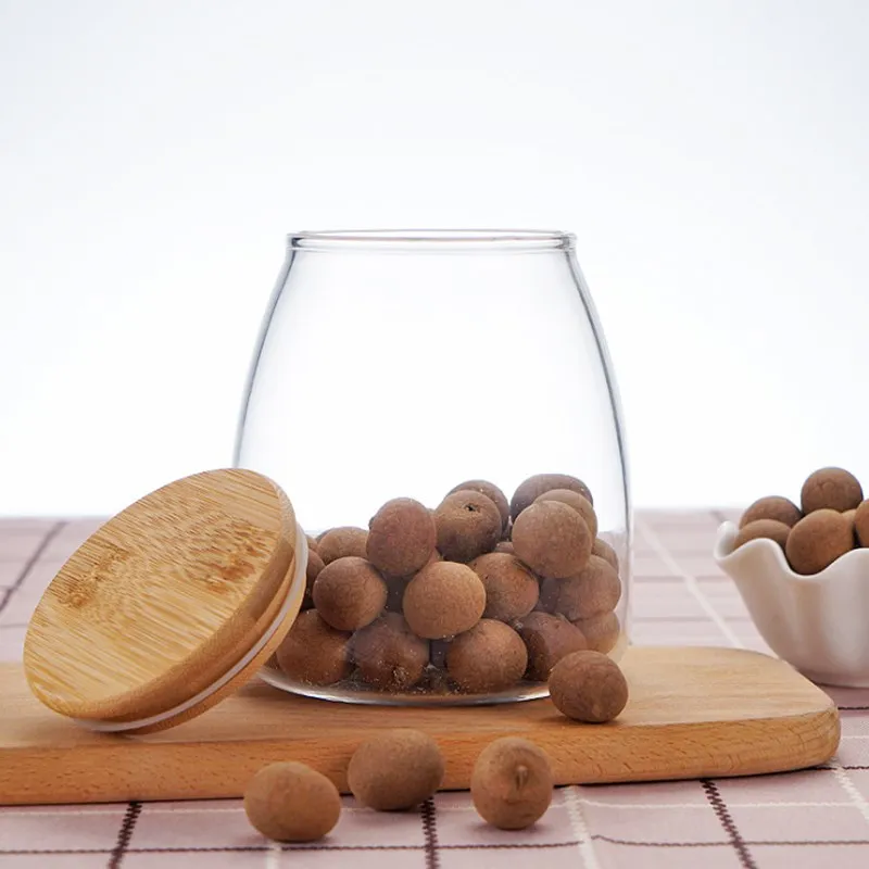 Factory direct custom 850ml 650ml 400ml high borosilicate transparent glass storage jar with bamboo lid