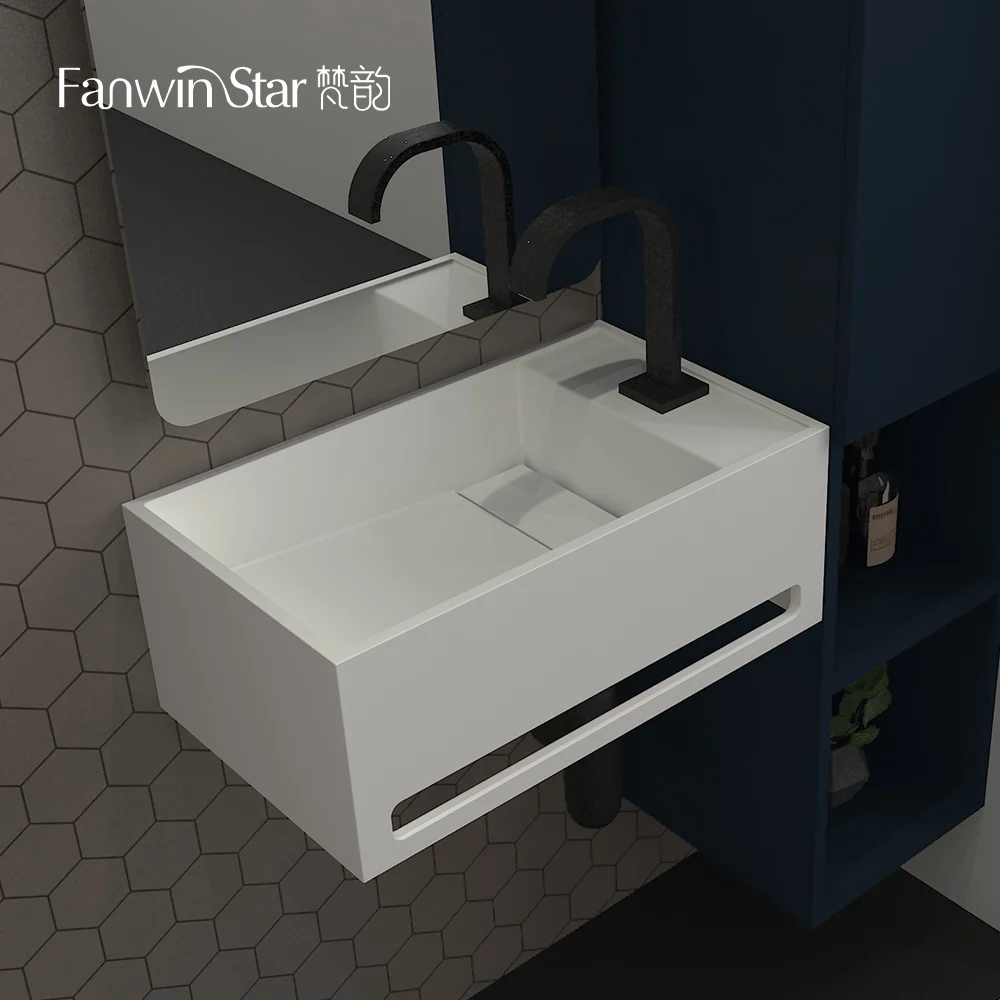 Wall Hung Wash Basin Floating Sink Fanwin Wall Hung Rectangle Console Sink Bathroom Artificial Stone Modern 3 Years 1 Pcs T/T