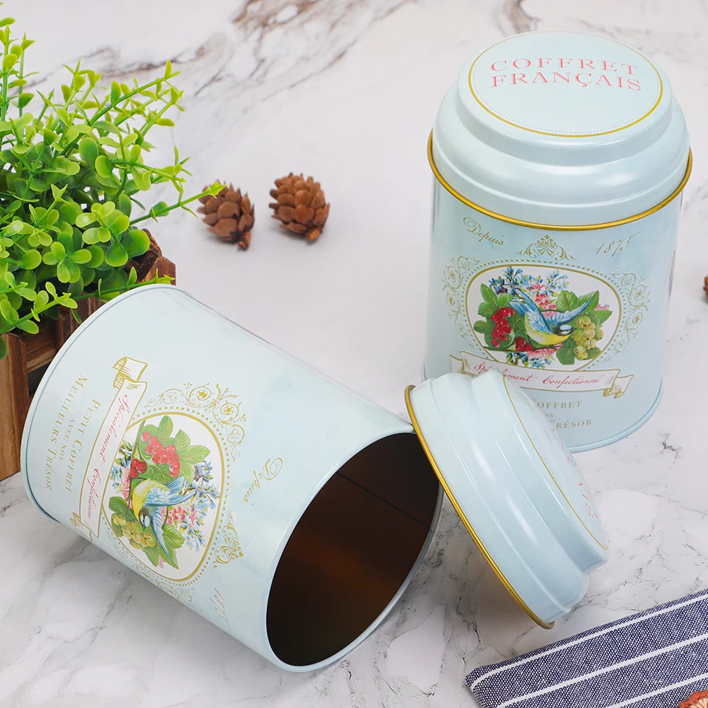 Elegant Metal Tinplate Empty Cylinder Tea Tin Box