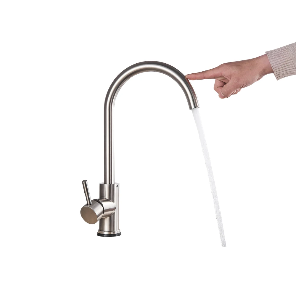Sensor Faucet Brushed Nickel Kitchen Sink Faucet Touch Control Faucet Tap Hot Cold Water Mixer Deck Mounted 360 Degree Rotation