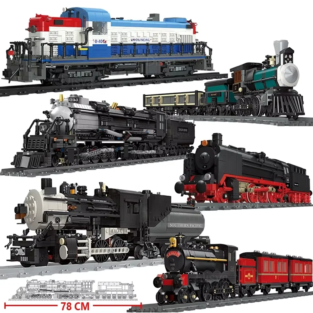 Train Toys Railway Classic Steam Locomotive Railways Railroad Track Kits Building Blocks Model Bricks Kids Toy Gift