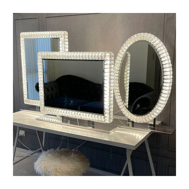 Fancy Bathroom Mirrors Led Light Makeup Mirror Crystal Hollywood Led Mirror For Beauty Salon