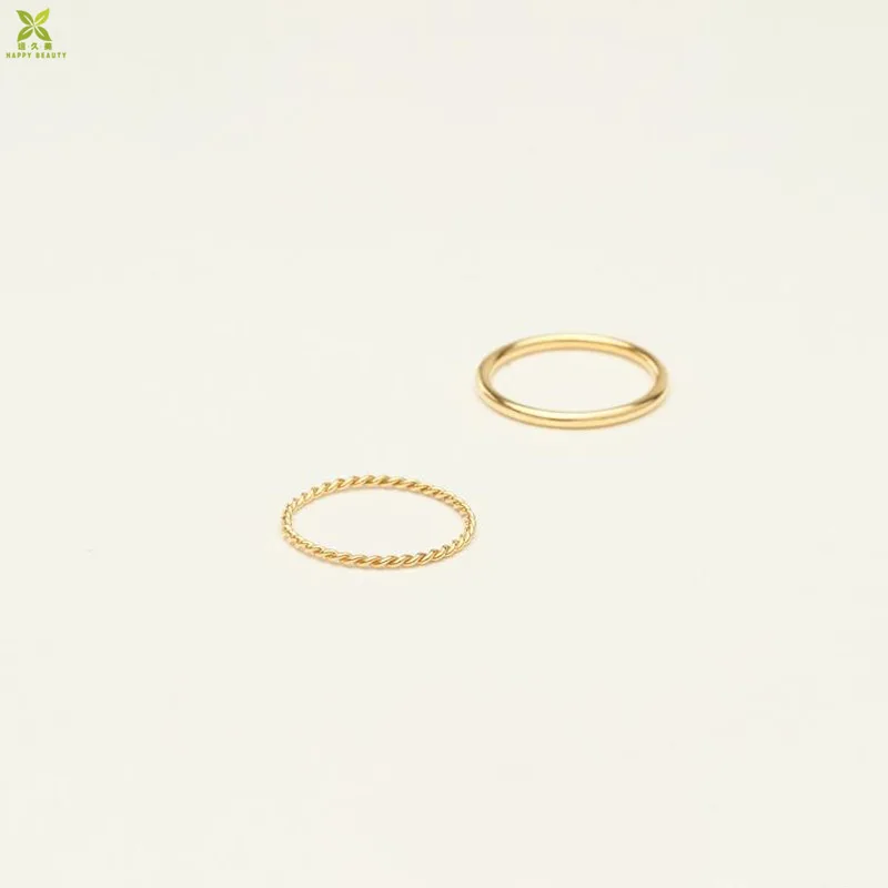 Minimalist thin gold twist midi stacking rings set for women