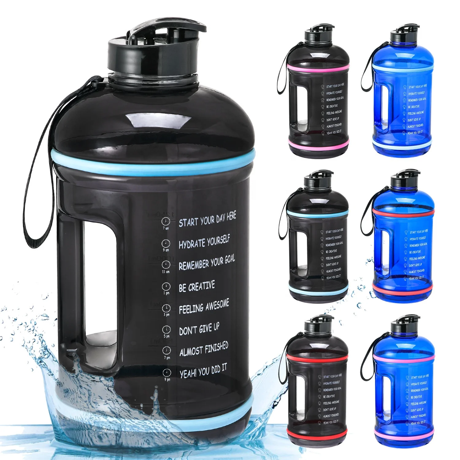 1 gallon motivational Water bottles plastic Hot Sales 2.2L 64OZ BPA Free Plastics Motivational Water Bottle With Time Marker