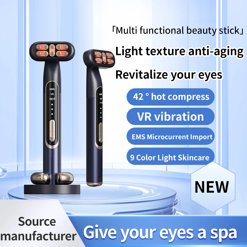 Hot selling wireless recharging base heat therapy EMS micro current skin care wand stick newest foldable eye massager with hot