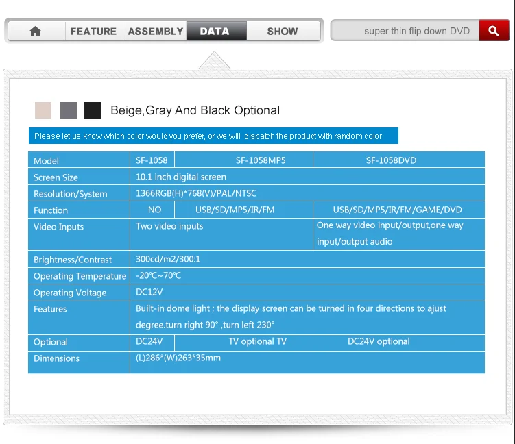 10.1 Inch Roof Monitor With VGA For Car Flip Down Monitor One Av input Tv Mount Digital Screen Bus Monitor