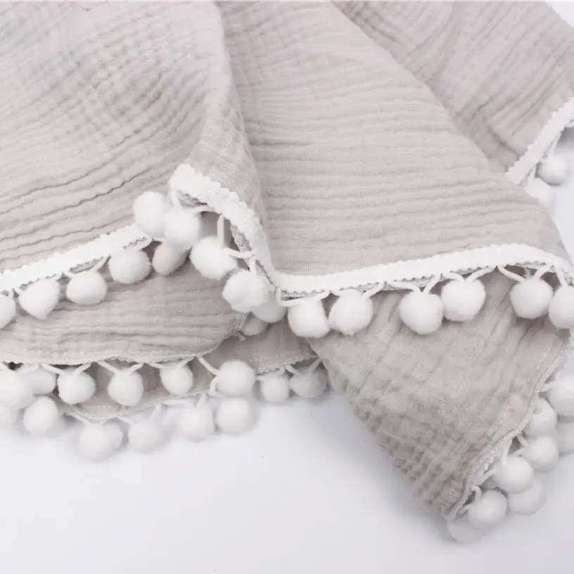 Super Soft Breathable Organic Tassel Jersey Cotton Muslin Receiving Swaddle Warp Baby for Newborn