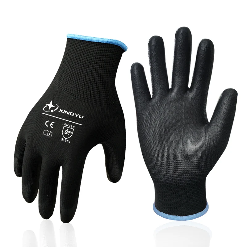 XINGYU Manufacturer wholesales waterproof work gloves En388 4131 13G polyester PU Coated  Safety  Work Gloves