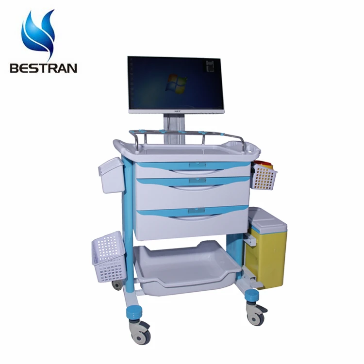 BT-LY13  Cheap hospital ABS plastic endoscope trolley with shelves medical computer cart with drawers price