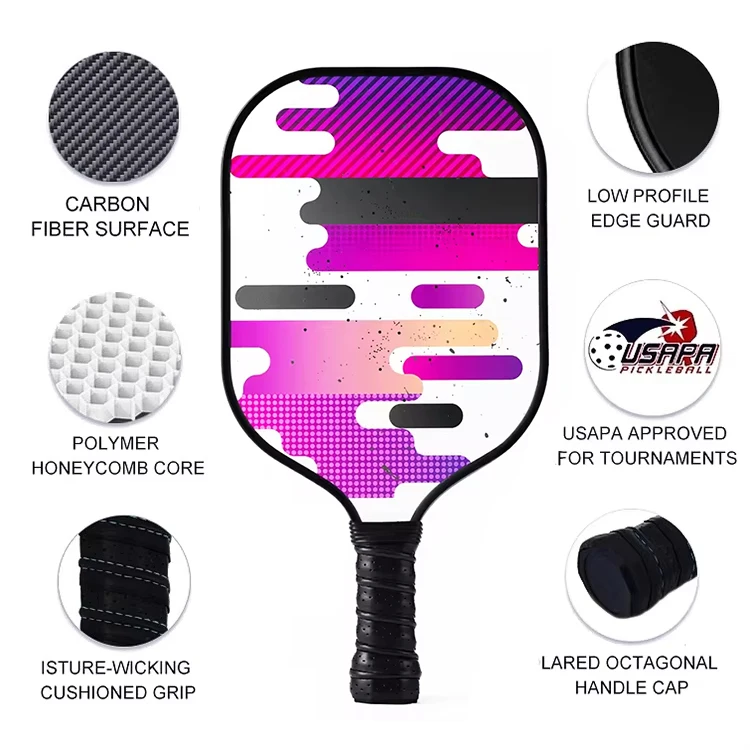 Customizable paddles 16mm thickness carbon fiber pickleball paddle racket PP honeycomb core racket