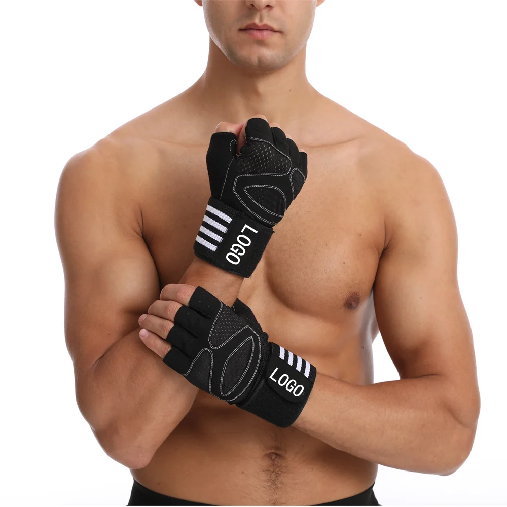 Hot Sale Sport Gloves Non Slip Gym Half Finger Nylon Hand Gloves With Sport Wristbands