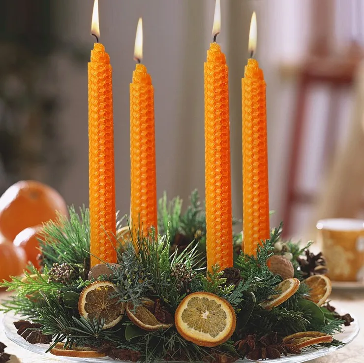 high quality smokeless customized hand-rolled natural taper beeswax candle stick
