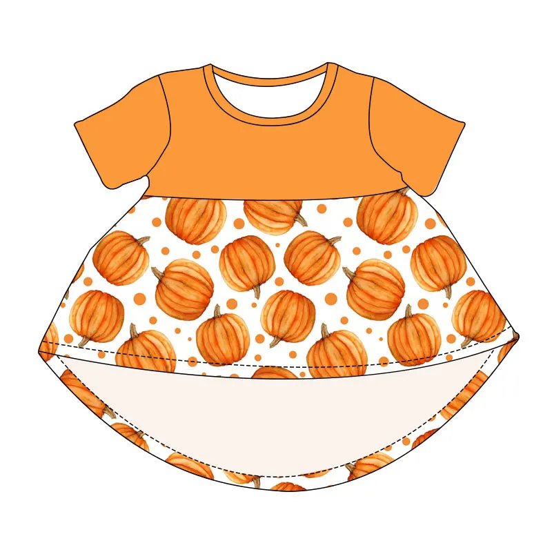 Halloween Kids Clothing Pumpkin Girl Top Milk Silk Fabric Custom Pattern Plus Size