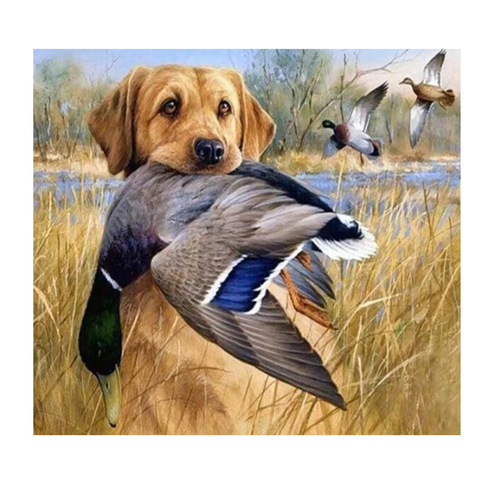 Diy 5d Diamond Painting Cross Stitch dog Crystal square drill resin mosaic Wild duck picture Decorative Full Diamond Embroidery