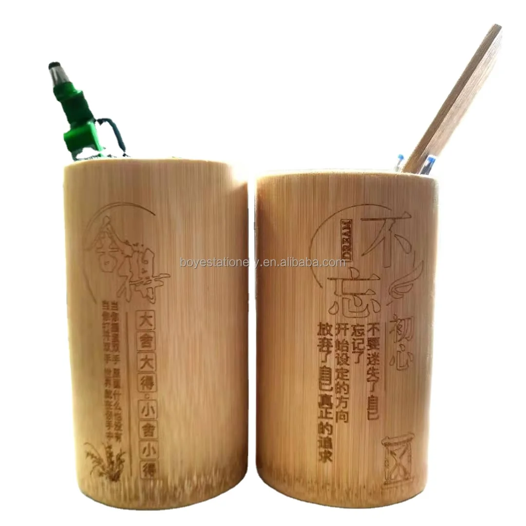 Custom Logo Print Round Square Wooden Office Organizer Fashion Lovely Design Pencil Holders Desk Office Accessories Pen Holder