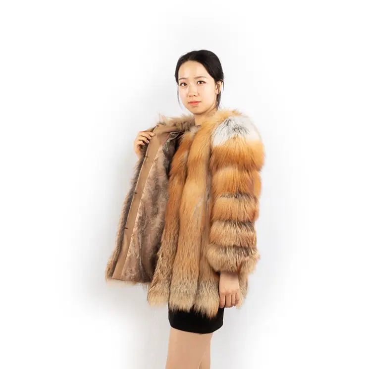 winter new fashion customized 70cm long red fox fur jacket girls women real fox fur coat