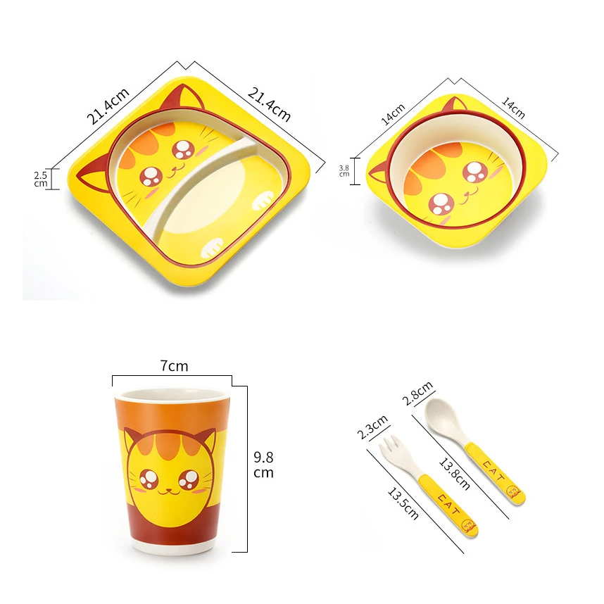 Cute cartoon BPA free bamboo fiber melamine children kids dinnerware set dinner plate tableware set