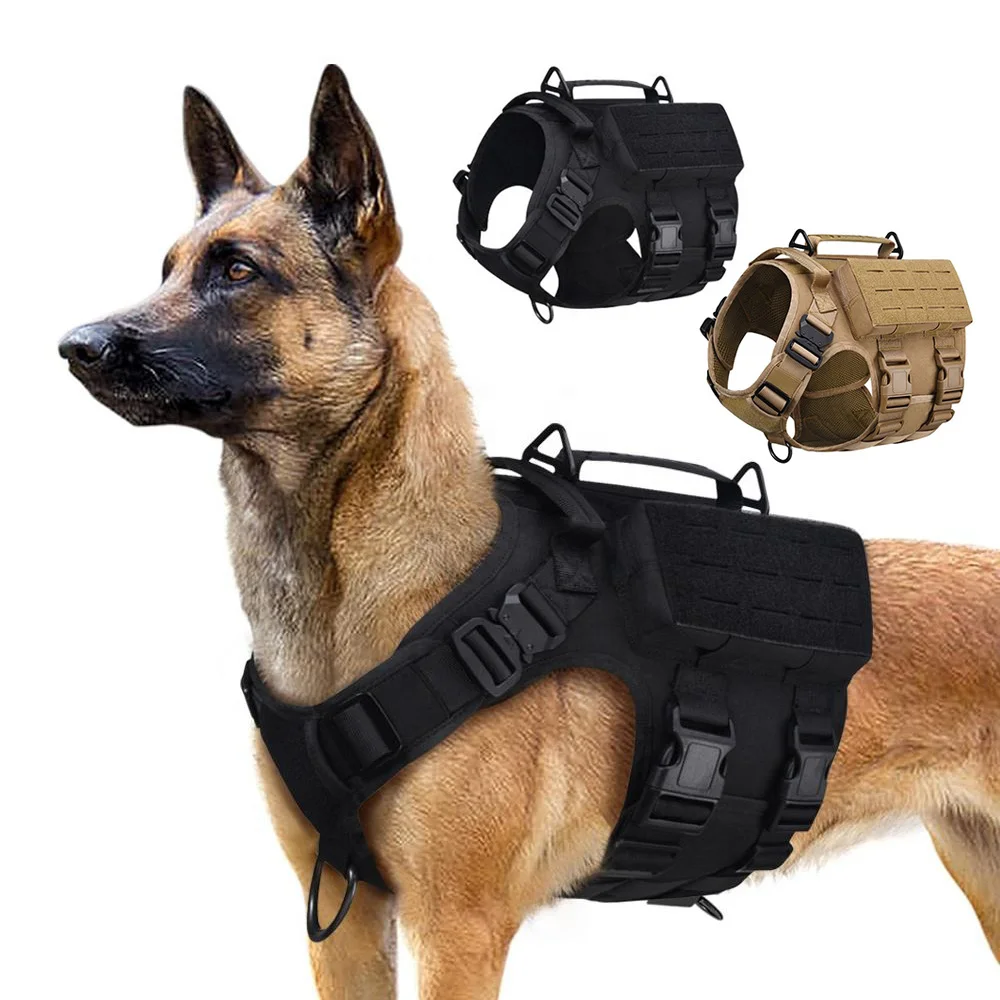 1000D Nylon Tactical Dog Vest Harness Set With Pouch Durable Heavy Duty Service Pet Training No pull Harness Tactical Dog Vest