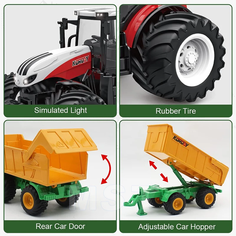 2.4Ghz 1/24 Scale Electronic Tractor Farm Vehicle Toy RC Tractor Remote Control Farm Truck with Trailer