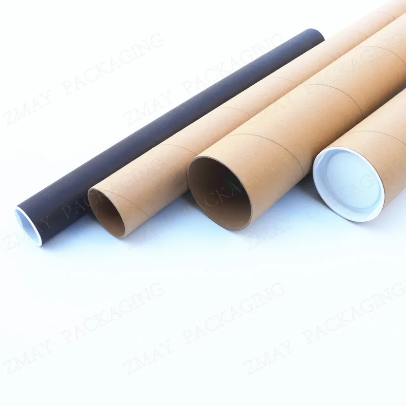 Biodegradable kraft cardboard black shipping tubes with plastic caps mailing tube for poster