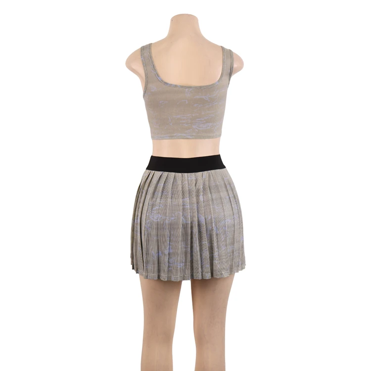 Wholesale Custom Women Sexy Sport 2  Piece Set Sleeveless Crop Top And Tennis Mini Skirts