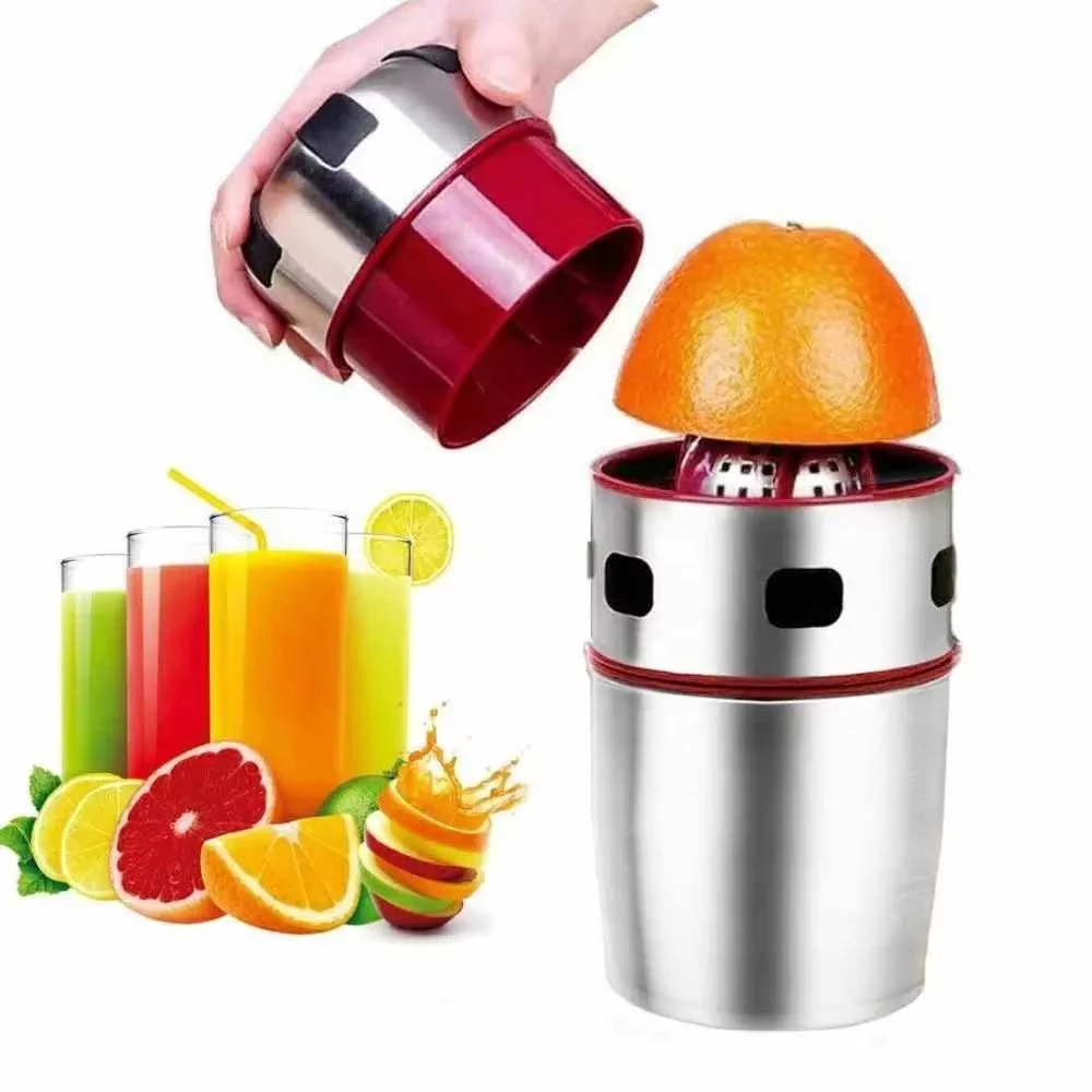 Manual Citrus Juicer Portable Stainless Steel Hand Orange Juicer Lid Rotation Squeezer Oranges Lemons Tangerines Extractor Cu