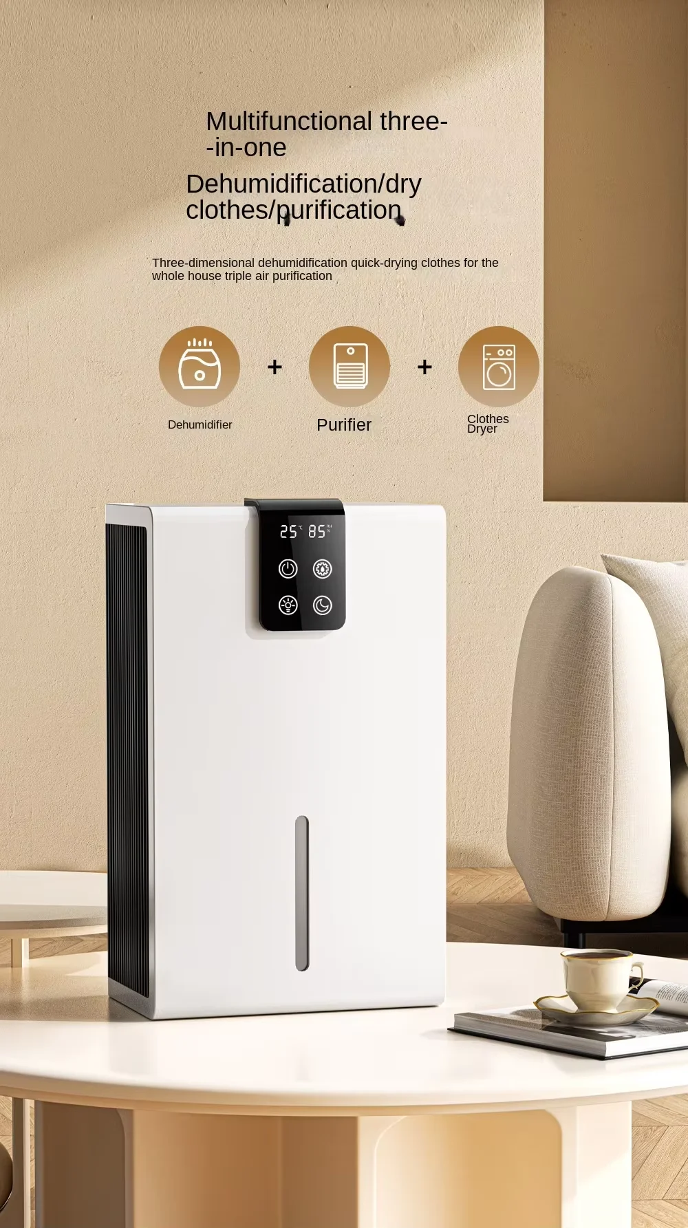 Small Automatic Portable LED LCD Screen Moisture Proof Smart Air Purifier Dehumidifier