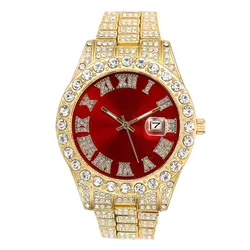 High Quality Iced Out Baby Pink Women Watches Bling Watch With Purple Dial Bling Bling Hip Hop Watches