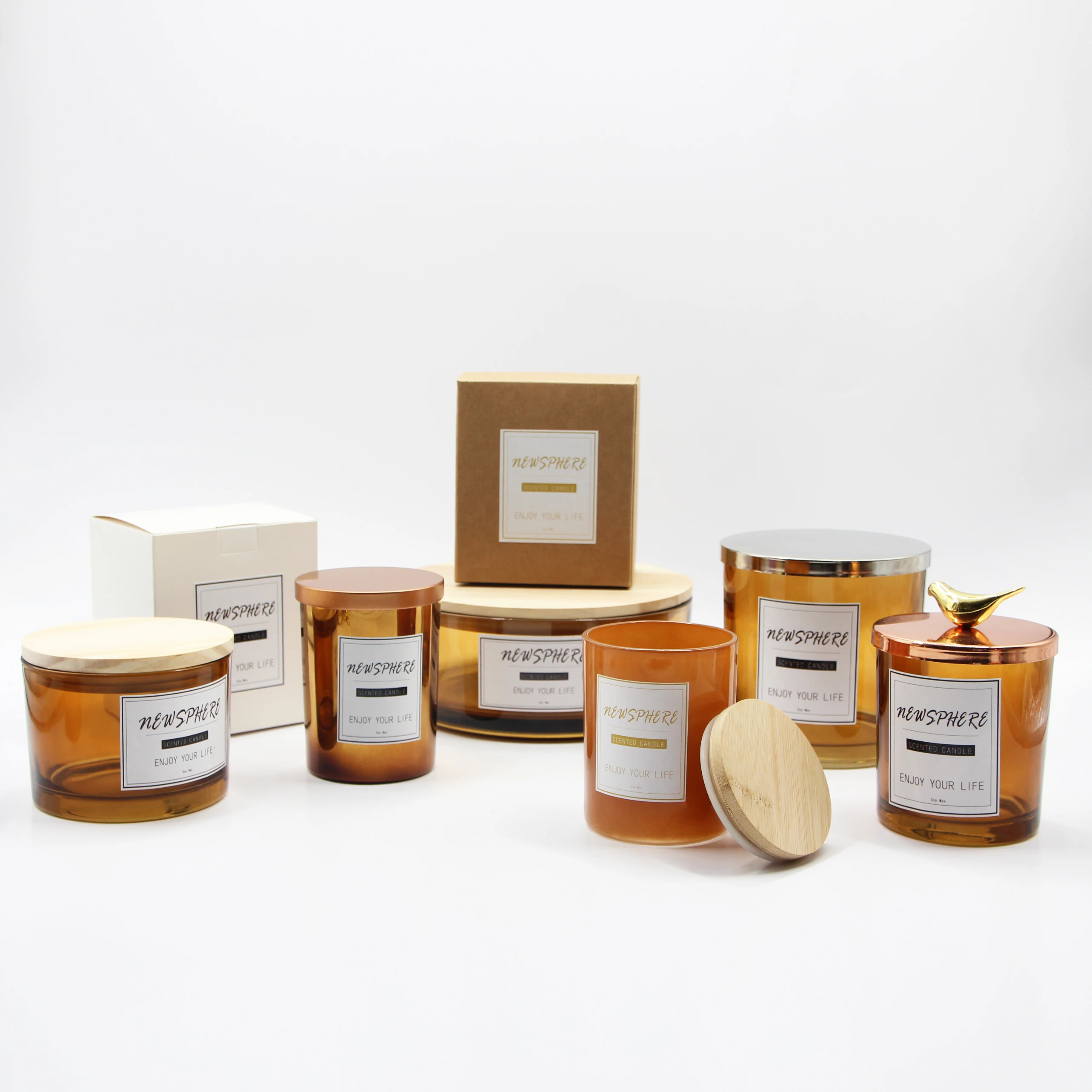 2024 Luxury New Design Frosted Shiny Matte 3 Wick 12 oz 14oz Scented White Glass Candle Jar Holder with Wooden Lid