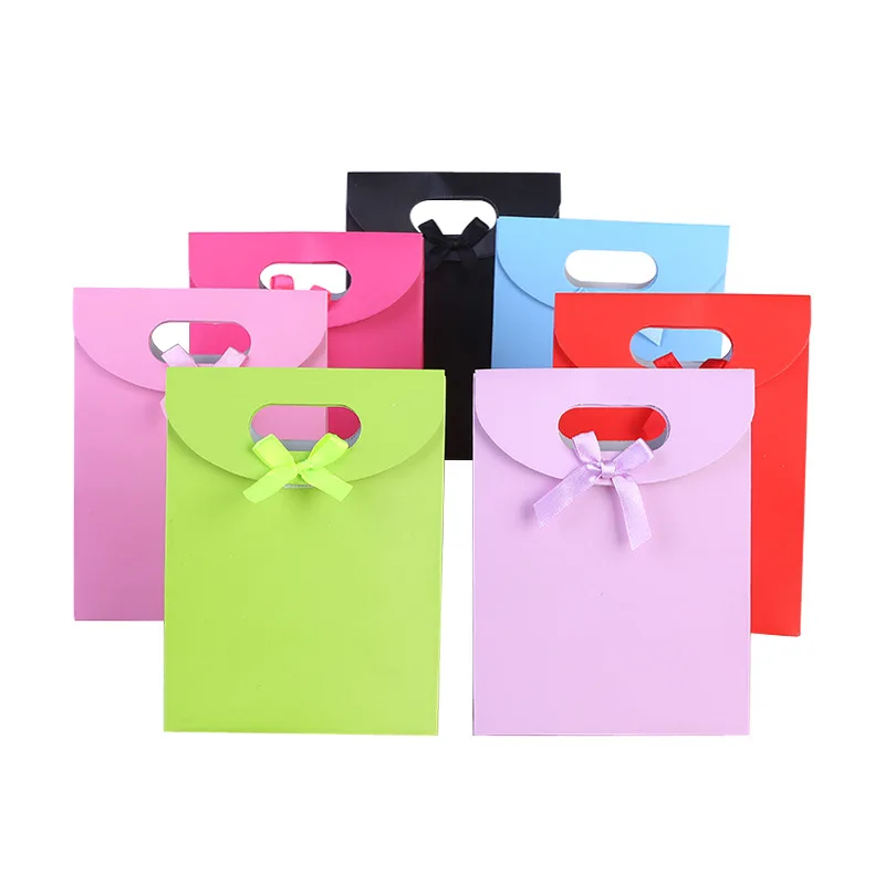 
YC80065 Stocked flip colouful paper bag festive candy packaging box gift box with ribbon bow 