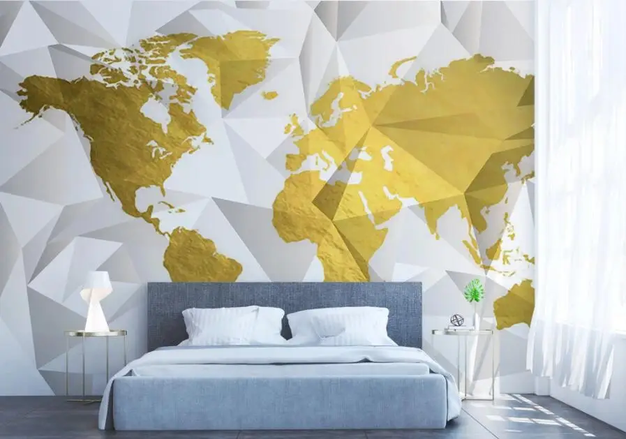 ZHIHAI modern minimalist gold foil map 3D geometric solid background wall decorative painting designer wallpaper