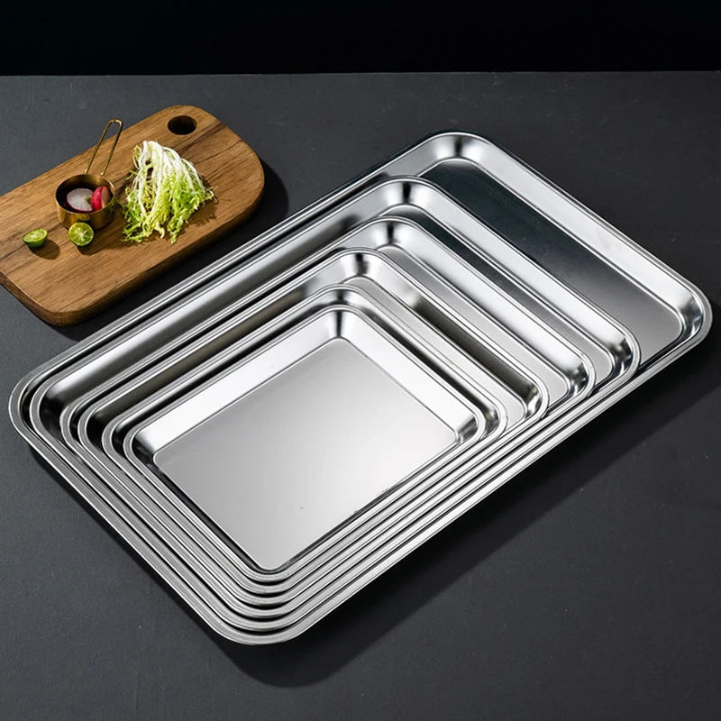 Japanese Square Plate Bread Baking Sheet Pan 201/304 Stainless Steel Restaurant Canteen Large Size Tray