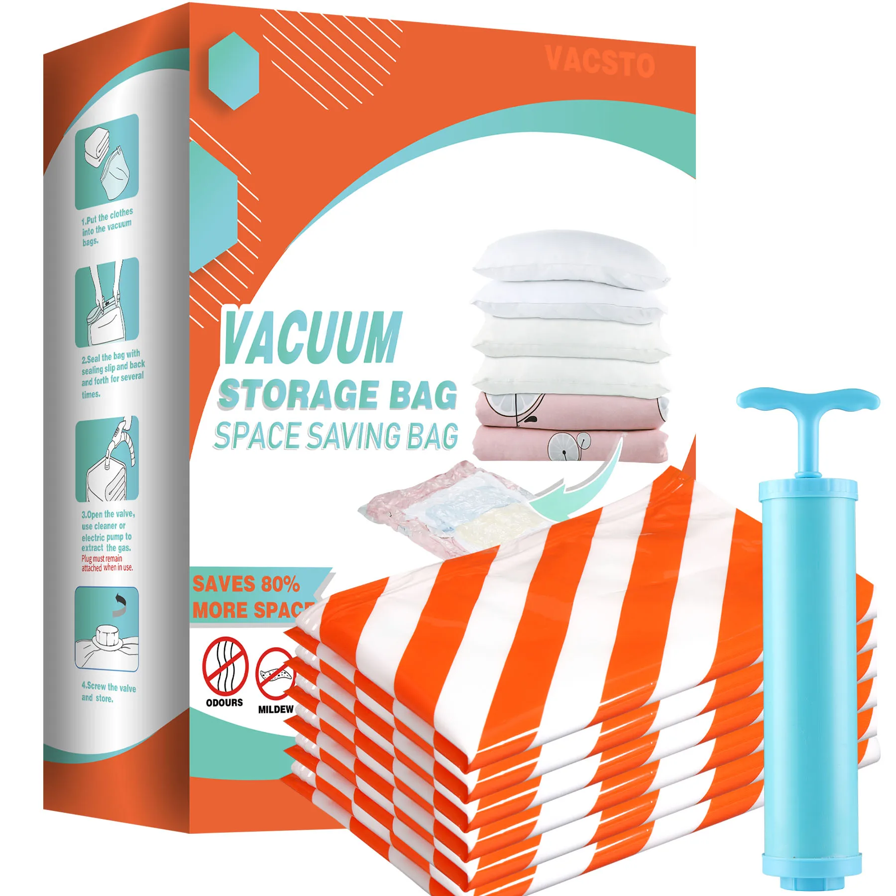 
Vacuum Storage Bags 6 pack media to Space Saver 80% for Clothes Vacuum Compression Storage Bags for saving space 