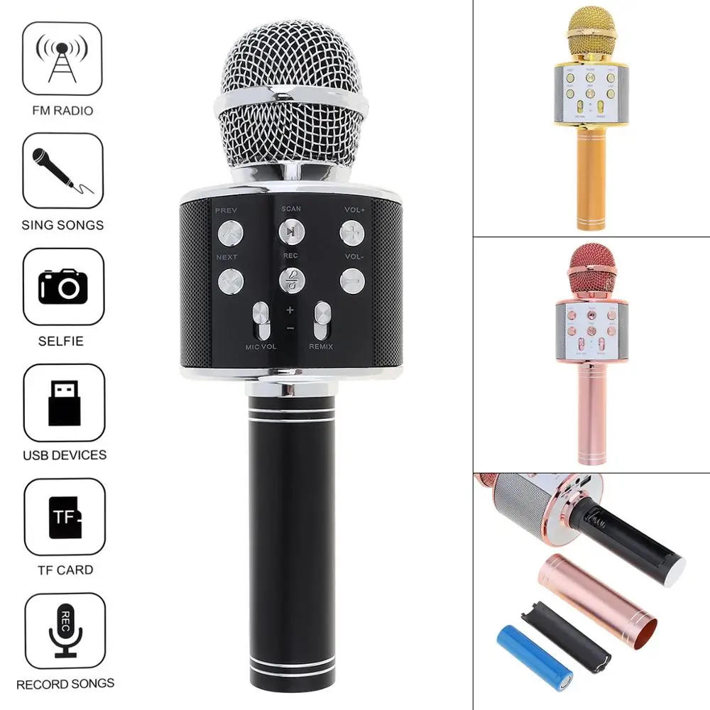  Ws858 Professional Microfonos Mic Magic Sing Led Kid Portable Speaker Ws 858 Wireless Karaoke Microphone For Home Party Ktv
