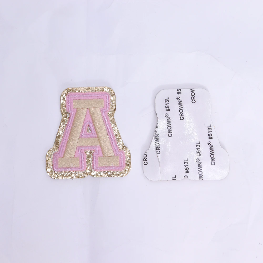 Keymay RTS Stock DIY Name Alphabet Patch Glitter Initial Patch Monogram Multicolor Letter Embroidery Self Adhesive Letter Patch