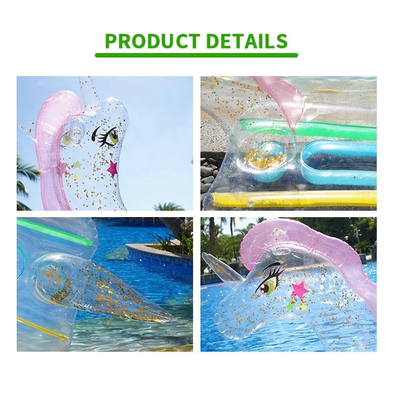 transparent inflatable tanning unicorn water swimming pool lounger float floating platform island bed tank