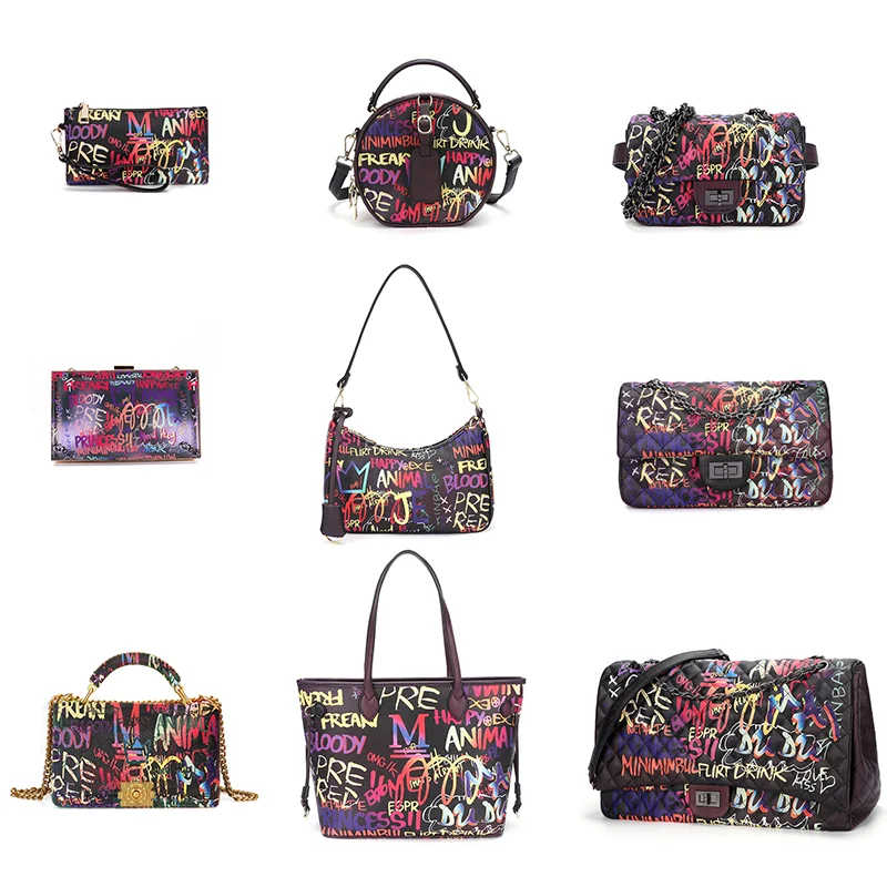 Hot Sale Fashion purses pu leather designer crossbody famous brands ladies women shoulder bag purse handbags graffiti bags