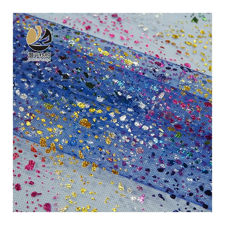 Wholesale ready made colorful polyester lurex tulle foil fabric for children dress