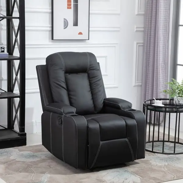 Partner Kd PU Manual Recliner With Cup Holder For Living Room Comfortable TV Recliner Chairs