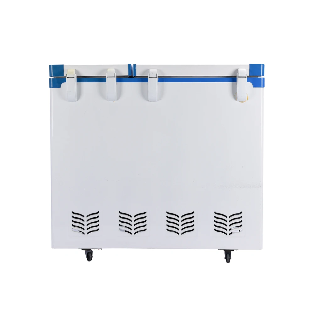 Reliable DC 24 Volt Solar Deep Freezer High-Quality Build Top-Open Double Door with Sliding Glass and Lock for Safe Storage 218L