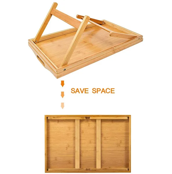 Wholesale Eco Friendly Bamboo Wooden Serving Tray Foldable Bed Dining Table