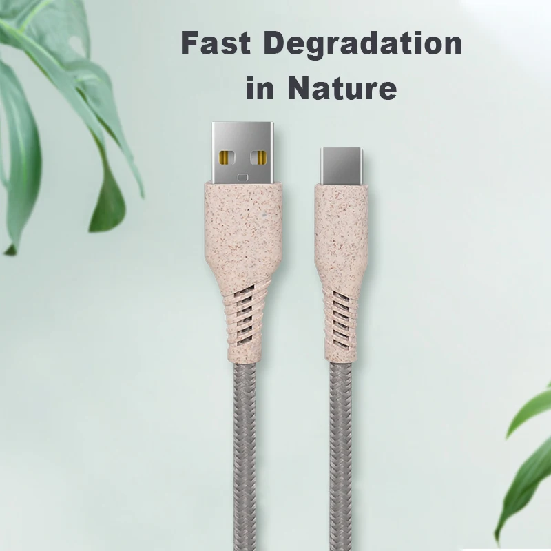Eco-friendly materials Biodegradable Type C to Type C Cable Wheat Straw Mobile Phone Charger Eco Friendly C Type USB Data Cable