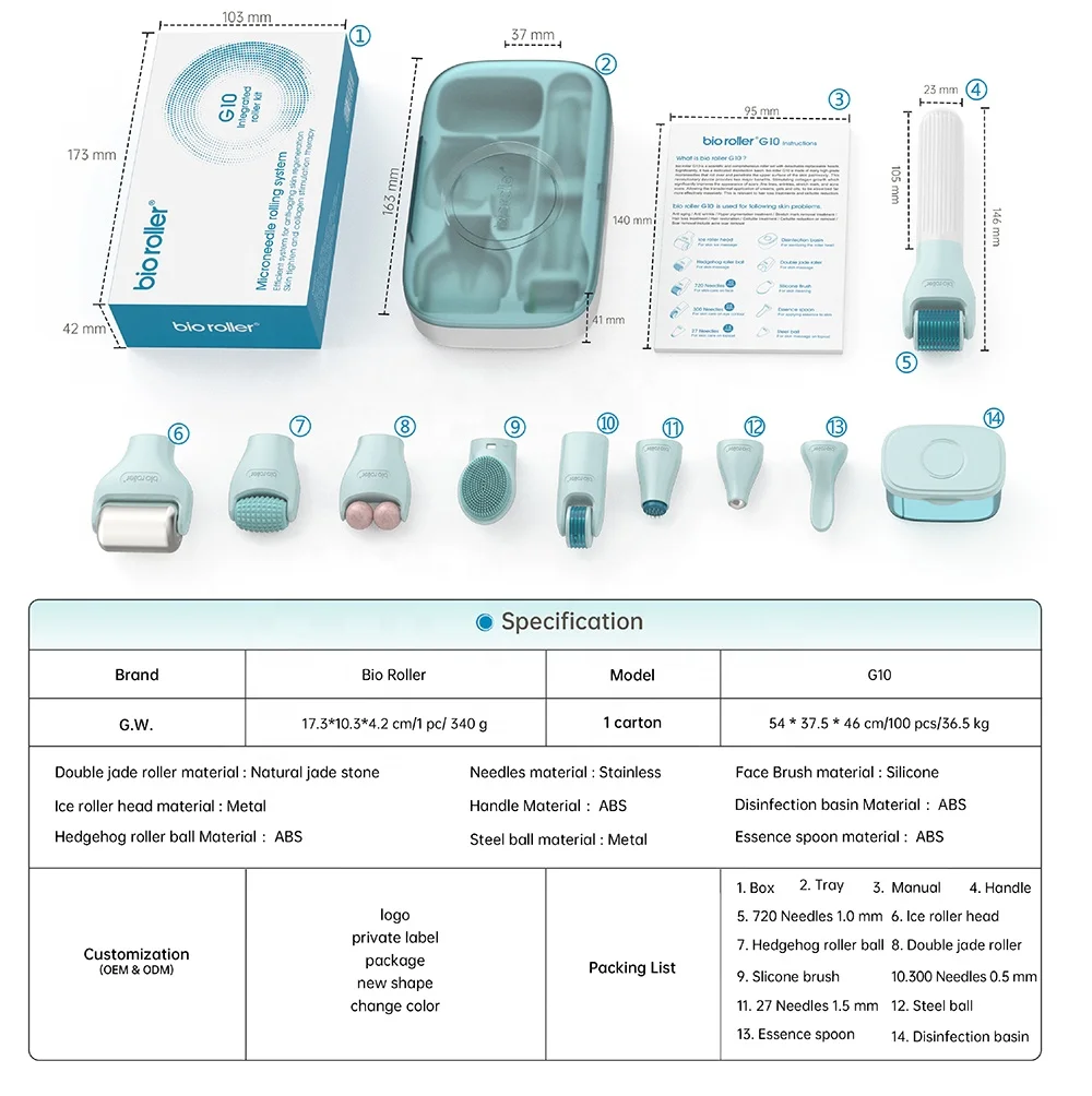 10 in 1 Derma Roller Kit G10 Skin Lifting Beauty Equipment Skin Cooling ice Roller Double Jade Massage Microneedle Skincare Tool