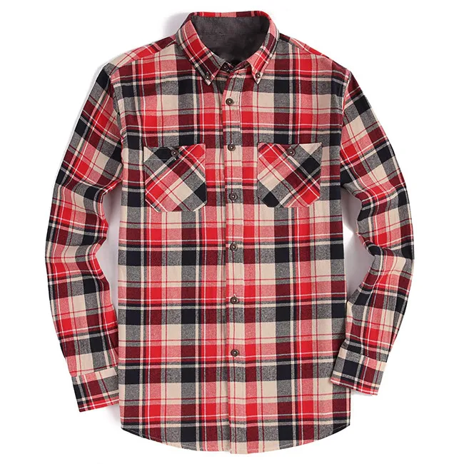 Men casual regular fit plaid shirts 100cotton long sleeve heavy weight thick thermal flannel shirt