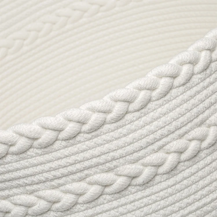 White Braid Durable  Cotton Rope Storage Basket with Dividers Leather Handle