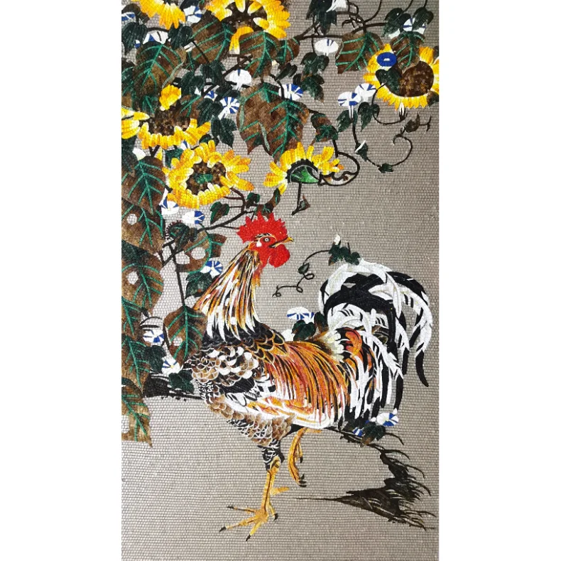 Cock And FlowerMosaic Pattern Art Animal Mural Pattern Wall Decoration Mosaic