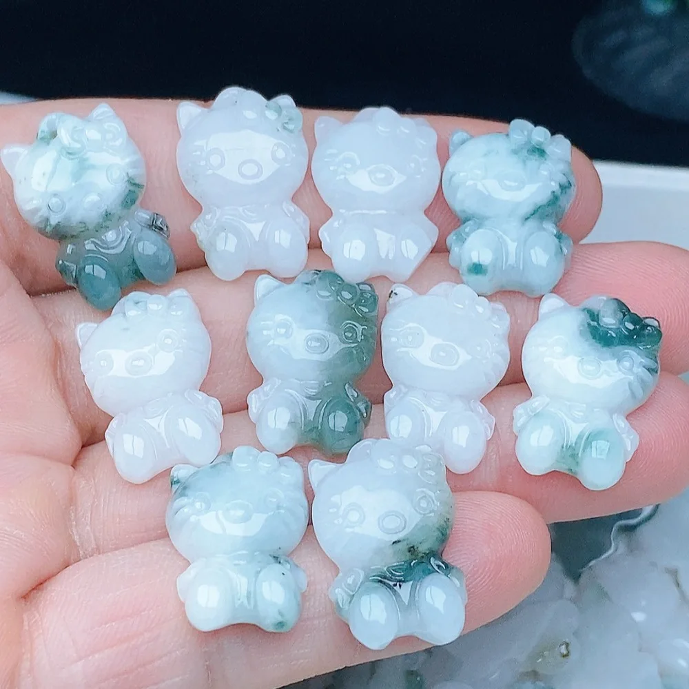 Natural A Grade Hello Kitty Jade Pendant Hello Kitty Burmese Jade Charms for Jewelry Making