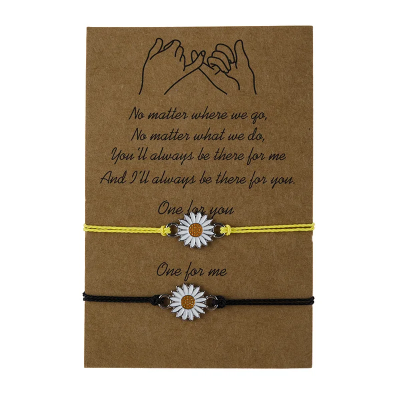 Handmade set of 2 bracelet with card Sunflower Charm daisy flower bracelet